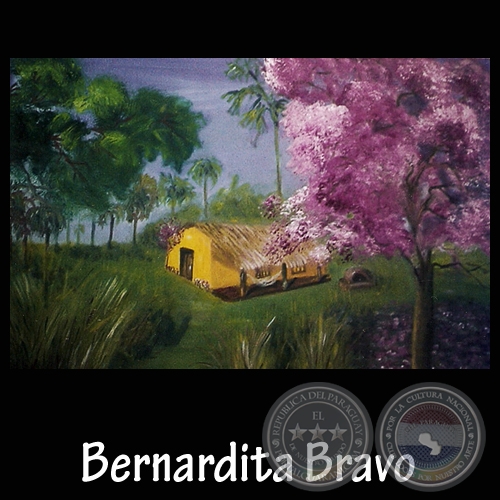 Paisaje campesino paraguayo - Óleo sobre lienzo de Bernardita Bravo - Año 2003